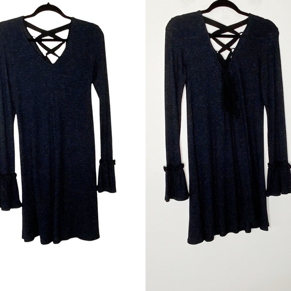 DEREK HEART dark grey shift dress with laced back. Size M - Picture 1 of 7